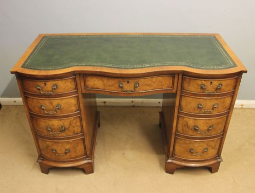 ANTIQUE BURR WALNUT KNEE HOLE PEDESTAL WRITING DESK - ADDITIONAL PHOTO 1