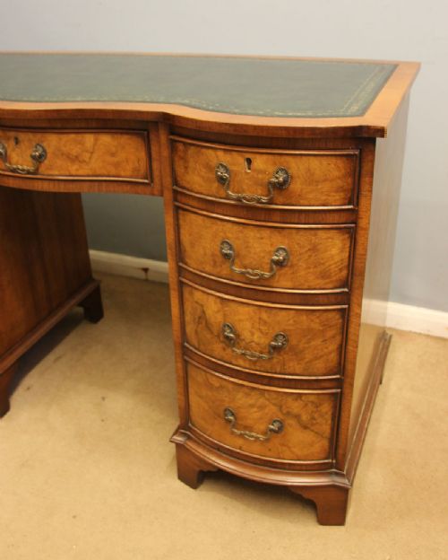 ANTIQUE BURR WALNUT KNEE HOLE PEDESTAL WRITING DESK - ADDITIONAL PHOTO 3