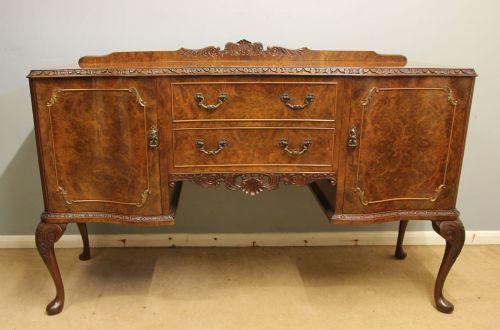 Antique Burr Walnut Serpentine Front Sideboard Server