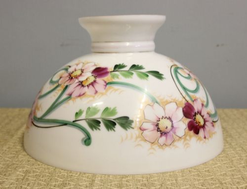 Antique Opaline Painted Hanging Oil Lamp Shade