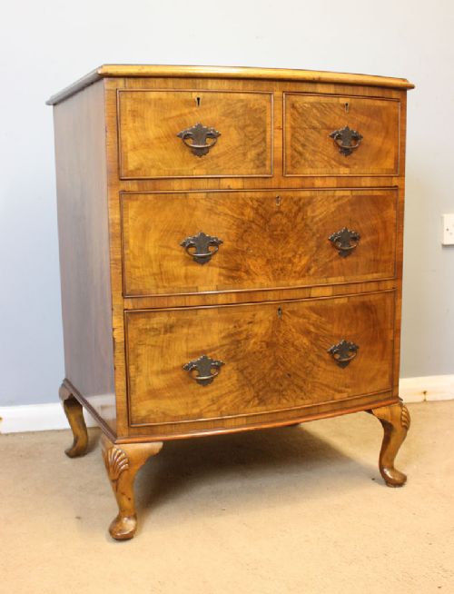 Antique Burr Walnut Bow Fronted Chest of Drawers