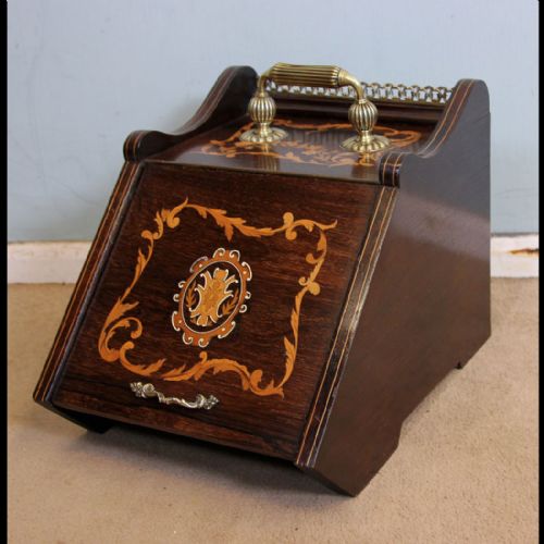 Antique Inlaid Rosewood Coal Box
