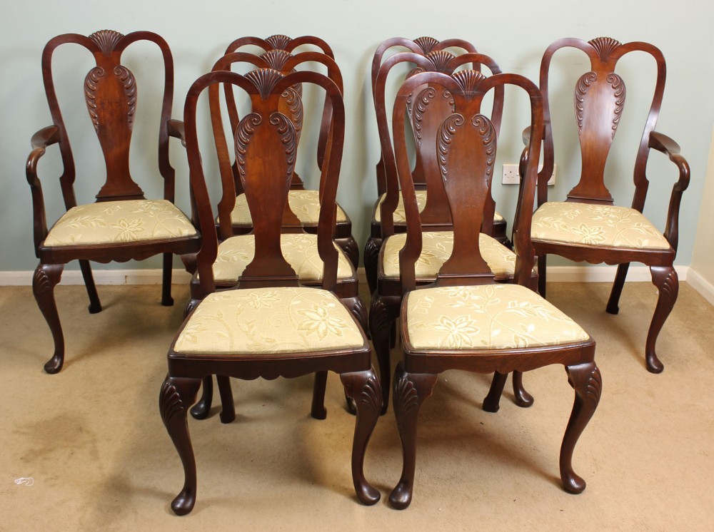 Antique Set Eight Mahogany Dining Chairs,
