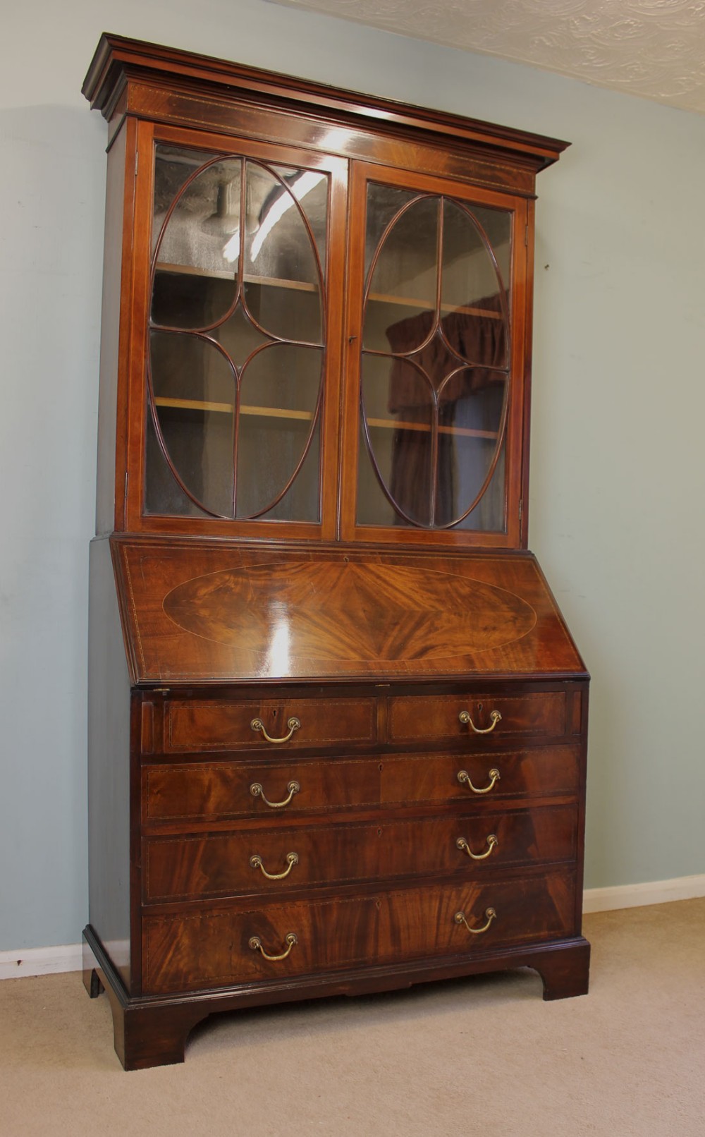 Antique Mahogany Inlaid Bureau Bookcase