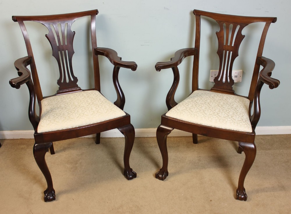 Antique Pair Mahogany Desk Carver Chairs, 