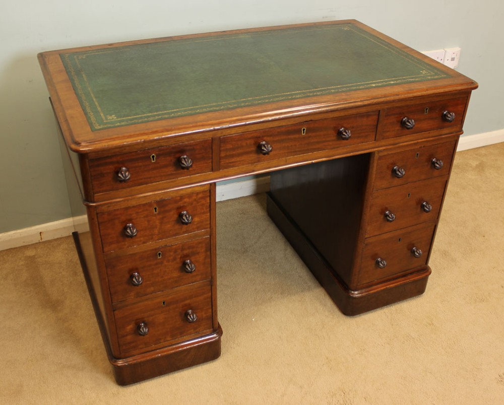 Antique Victorian Mahogany Knee Hole Pedestal Writing Desk