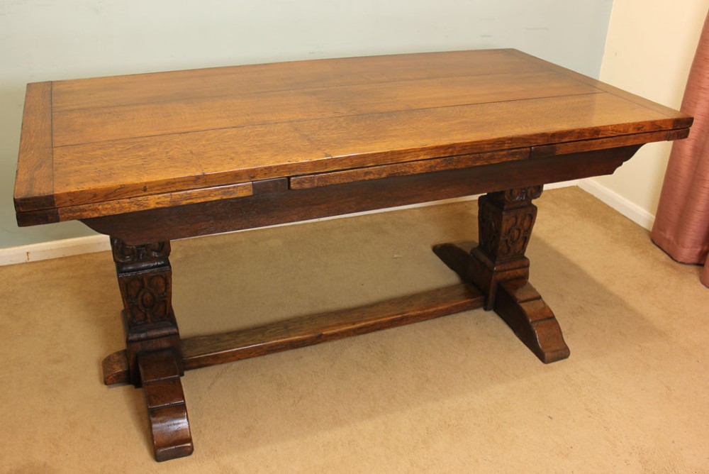 Antique Oak Refectory Draw Leaf Farmhouse Dining Table