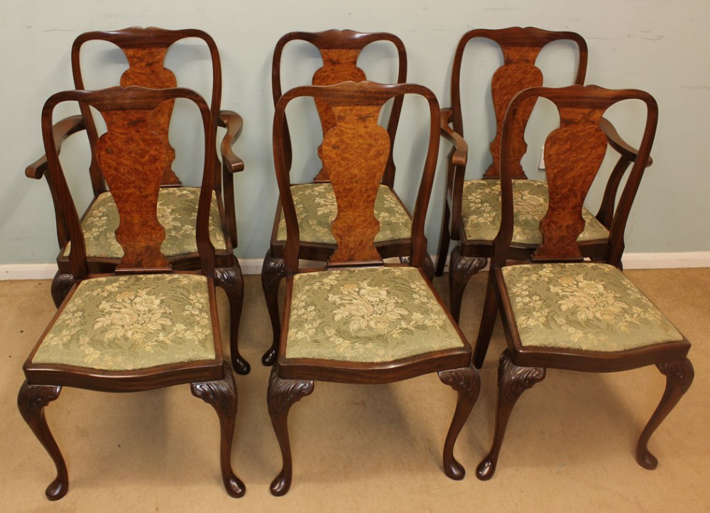 Set Six Queen Anne Style Dining Chairs
