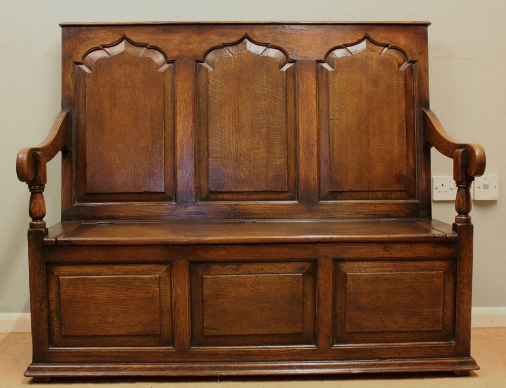Antique Georgian Style Box Settle, Hall Bench,