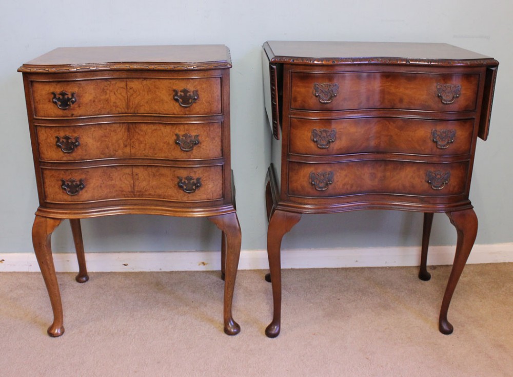 Matched Pair Burr Walnut Bedside Tables
