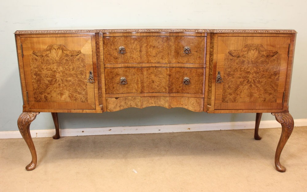 Burr Walnut Queen Anne Style Sideboard Server