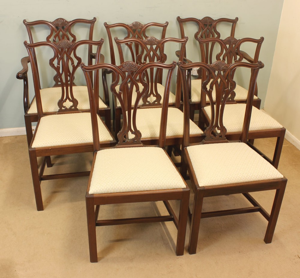 Set Eight Mahogany Chippendale Style Dining Chairs