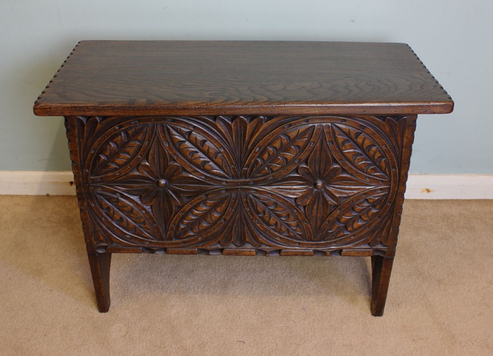 Antique Small Carved Oak Coffer