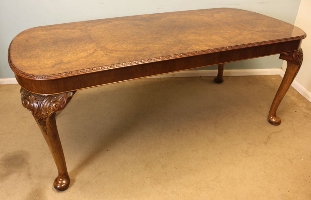 Queen Anne Style Burr Walnut Dining Table