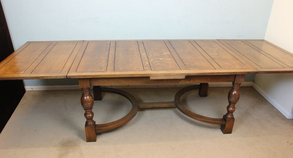Antique Large Oak Drawleaf Extending Farmhouse Kitchen Refectory Dining Table