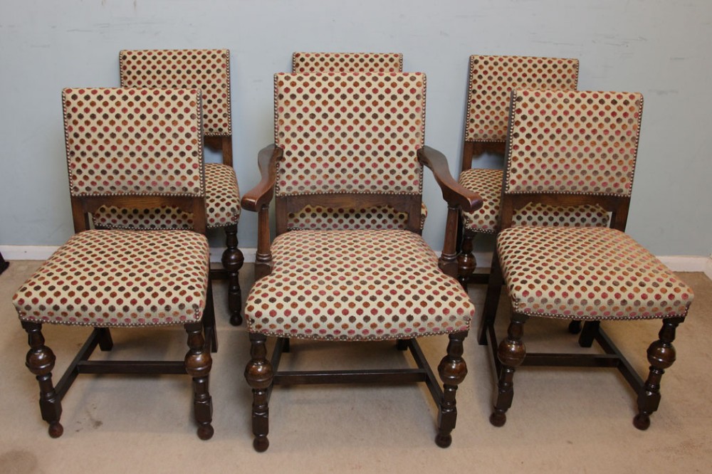 Set Six Oak Padded Back Dining Chairs