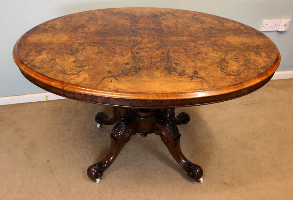 Antique Victorian Burr Walnut Oval Table