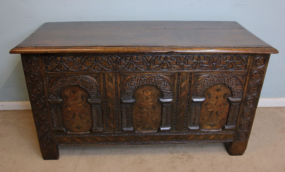 Antique Carved Oak Coffer Blanket Chest