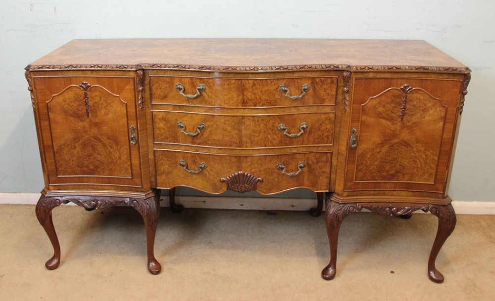 Queen Anne Style Burr Walnut Sideboard 