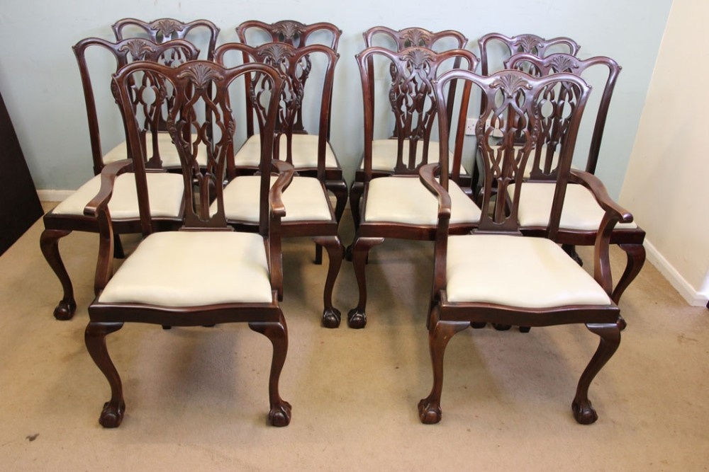 Set Ten Chippendale Style Mahogany Dining Chairs