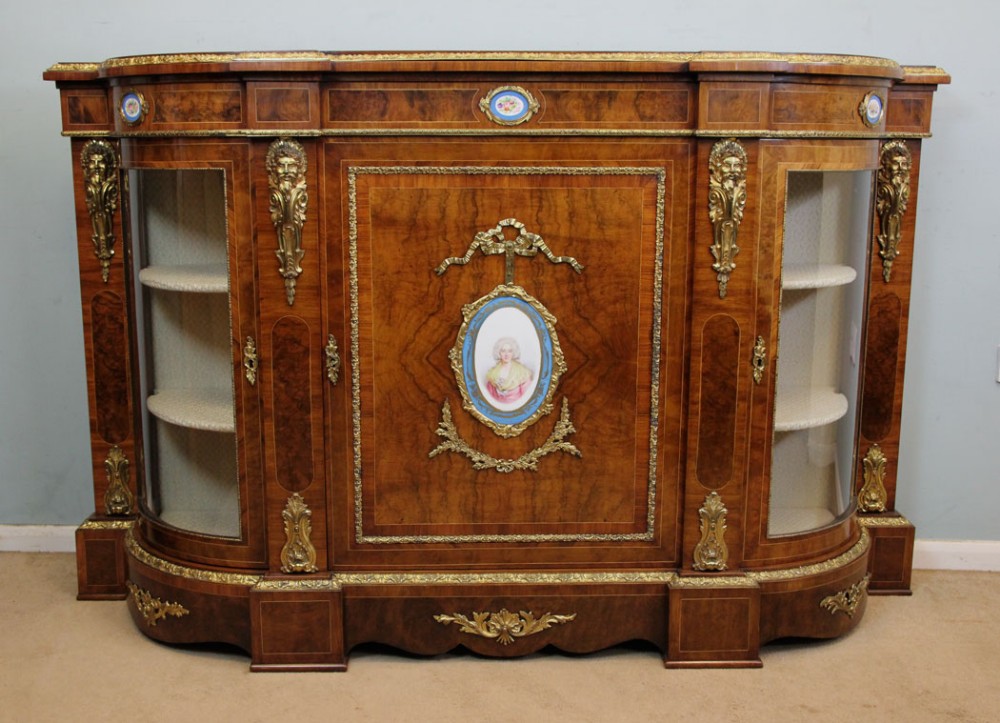 Antique Victorian Burr Walnut Credenza Sideboard