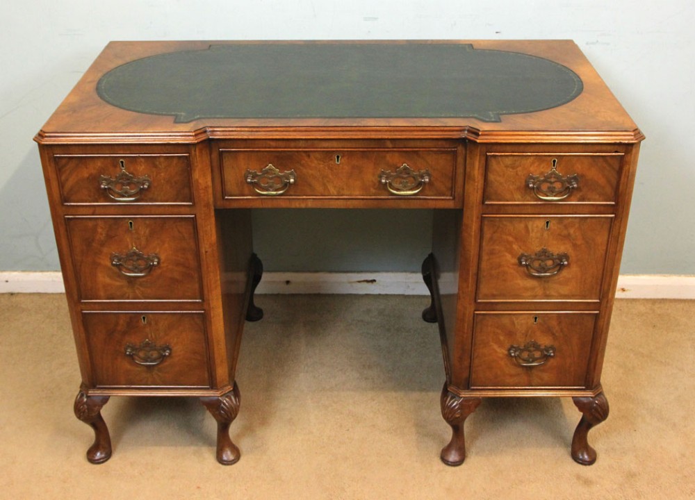 Figured Walnut Leather Top Writing Desk
