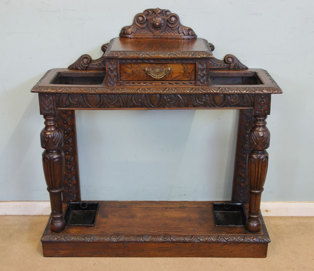 Antique Carved Oak Umbrella Stick Stand