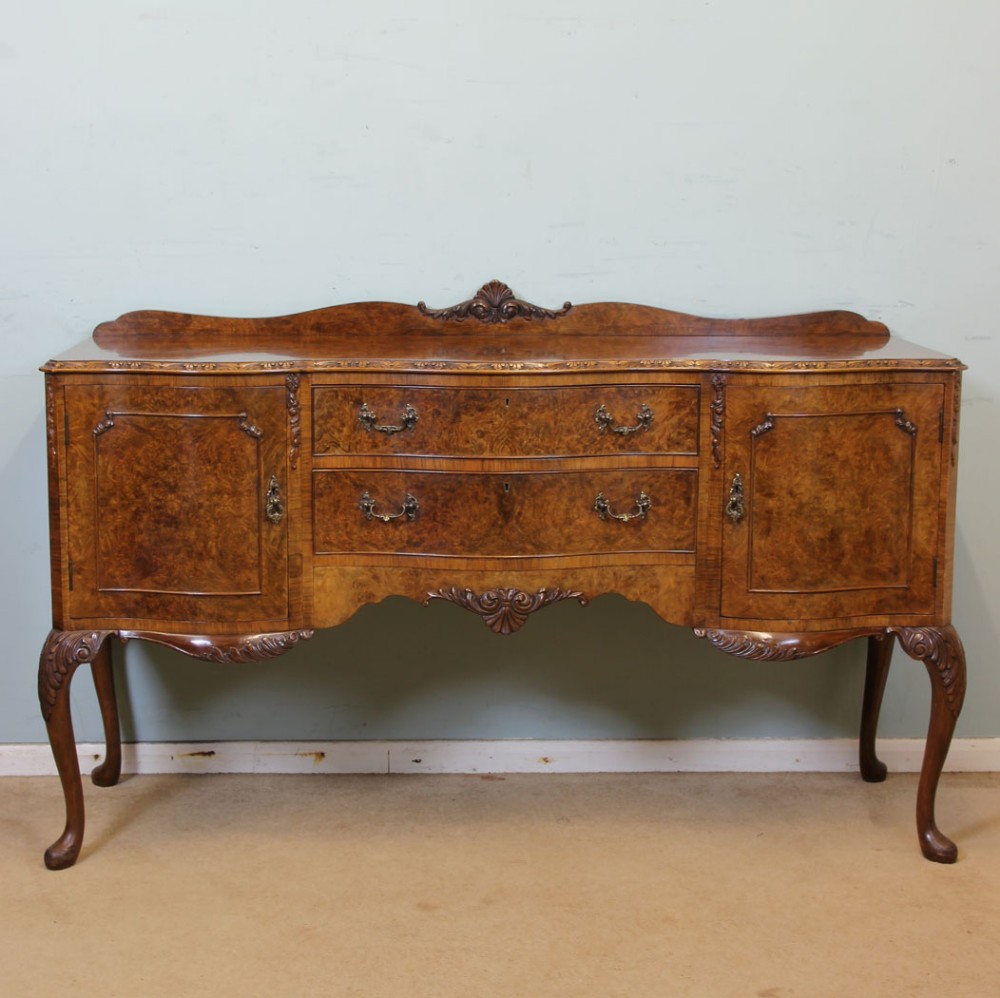 Burr Walnut Queen Anne Style Chiffonier Sideboard Server