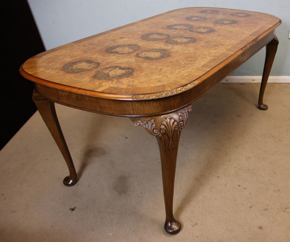 Queen Anne Style Burr Walnut Dining Table
