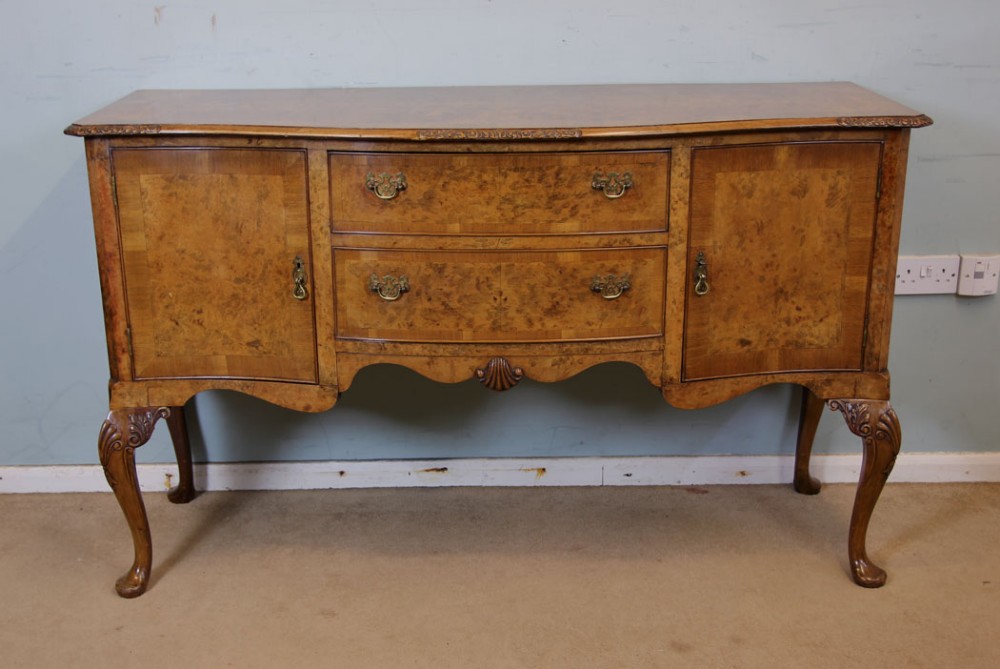 Queen Anne Style Burr Walnut Sideboard Server