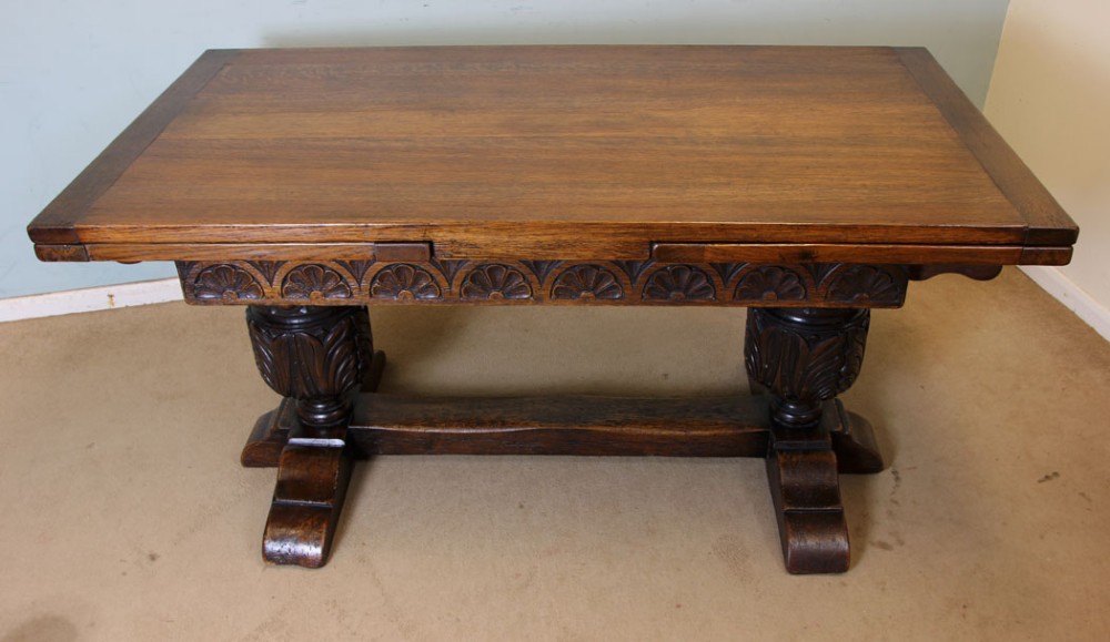 Antique Large Oak Refectory Draw leaf Farmhouse Dining Table