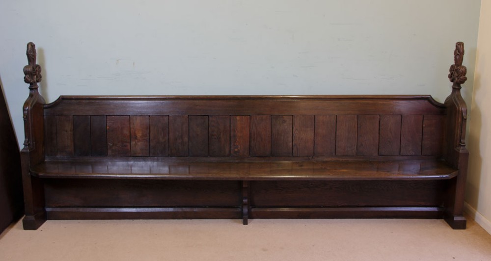 Antique 19th Century Carved Oak Hall Seat Bench Settle Pew
