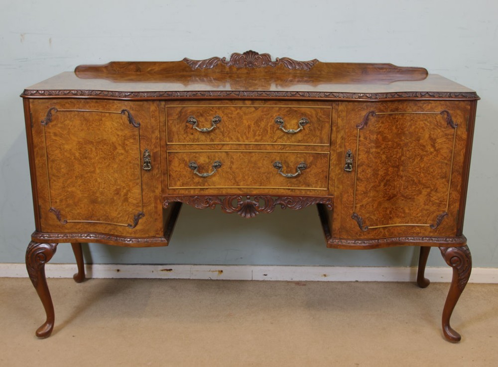 Burr Walnut Queen Anne Style Chiffonier Sideboard Server
