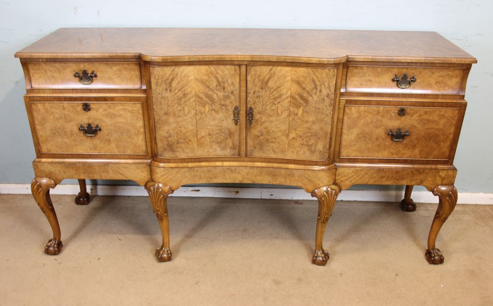 Large Burr Walnut Chiffonier Sideboard Server Queen Anne Style