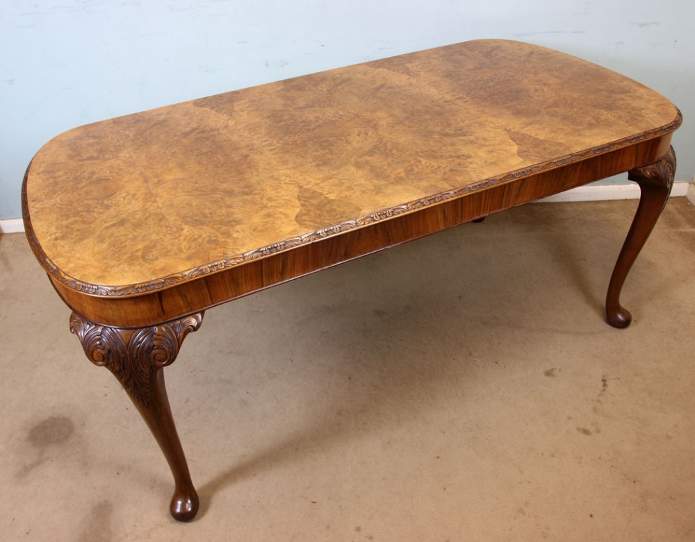 Burr Walnut Dining Table Queen Anne Style