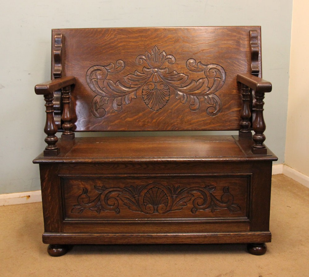 Antique Oak Settle Monks Bench