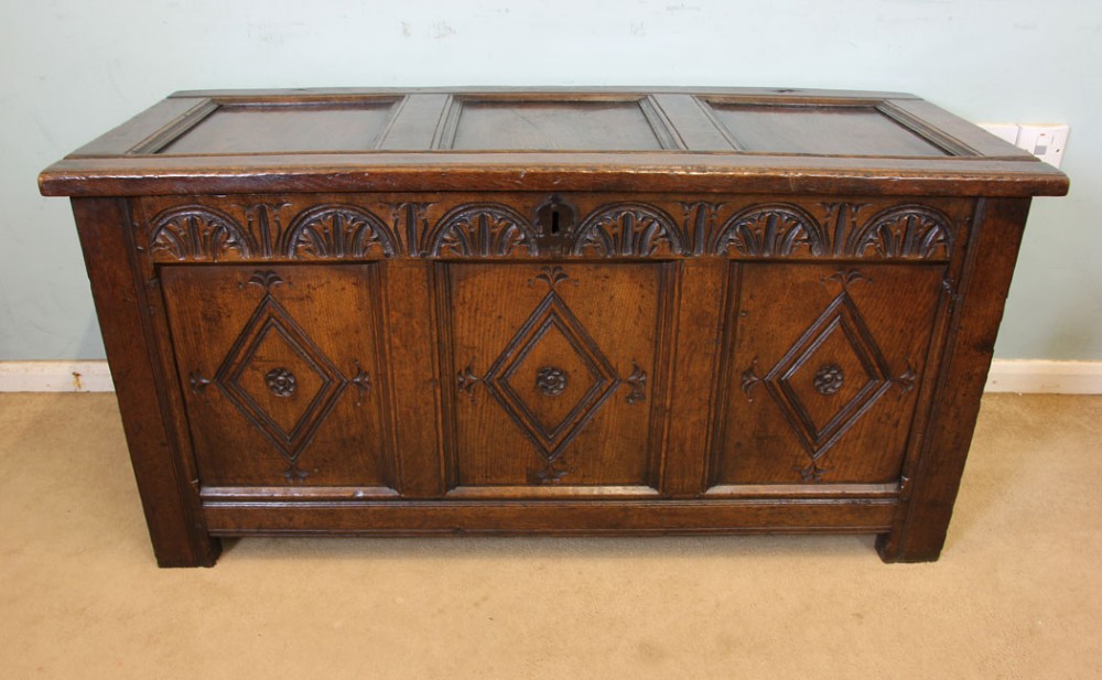 Antique Carved Oak Coffer Blanket Chest