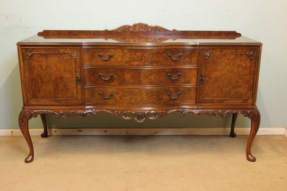 Burr Walnut Queen Anne Style Sideboard.