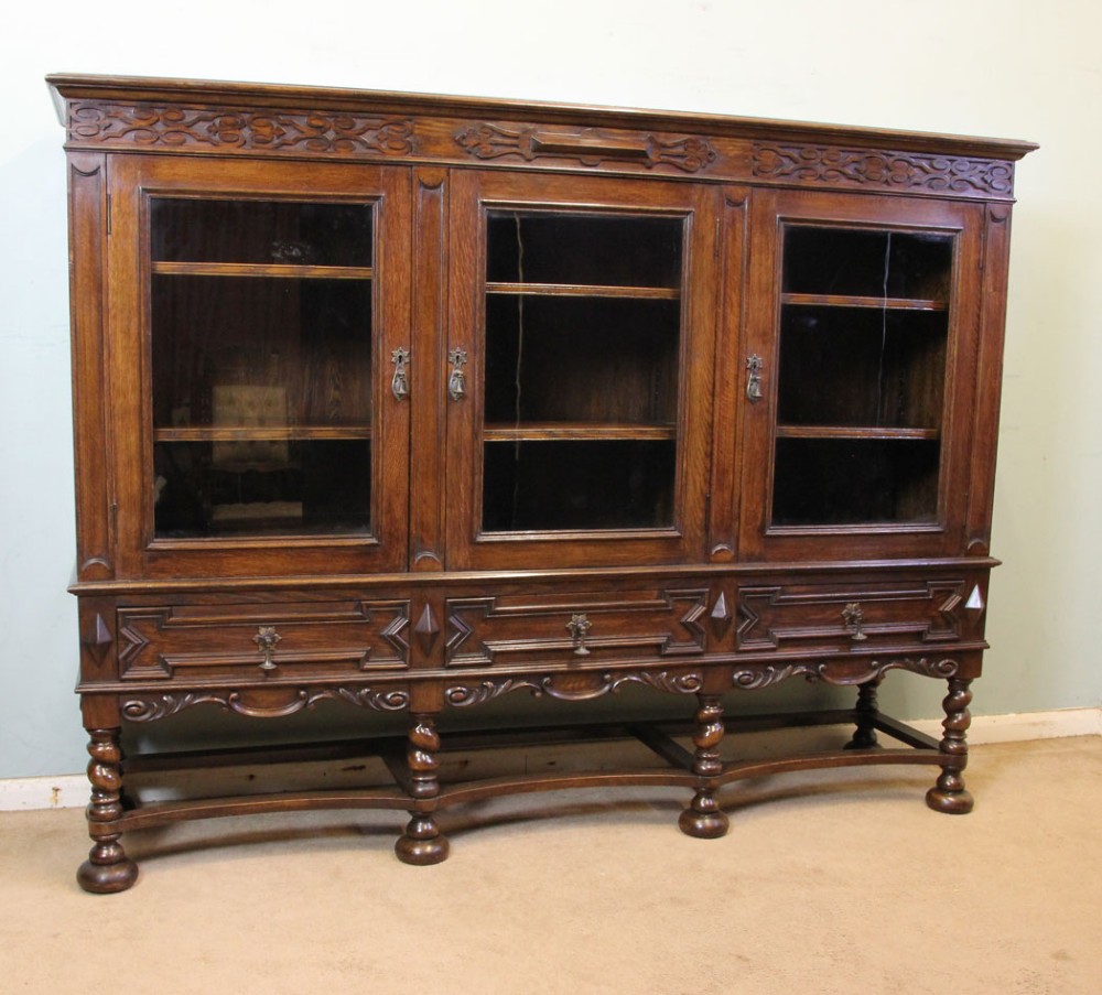 Antique Oak Three Door Bookcase 