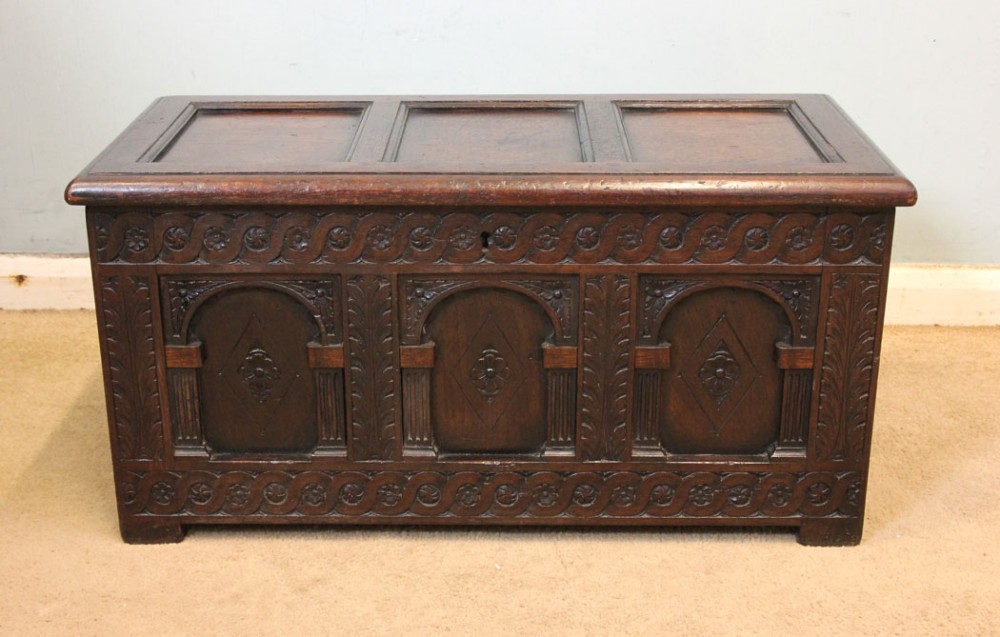 Small Carved Walnut Chest Coffer
