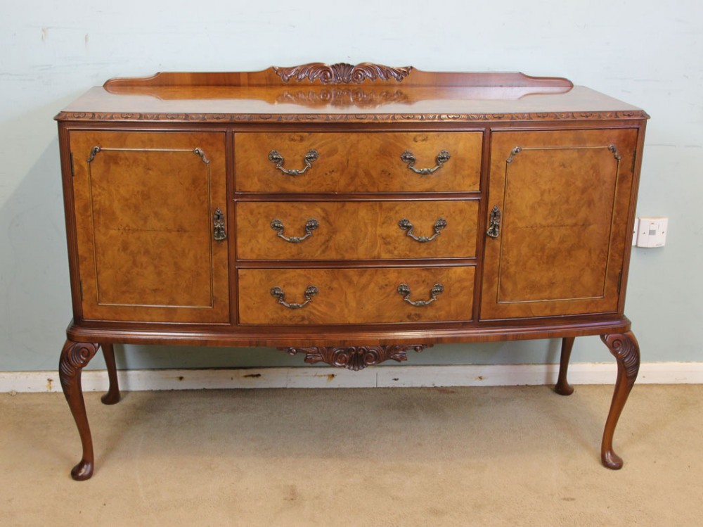 Queen Anne Style Burr Walnut Sideboard Server