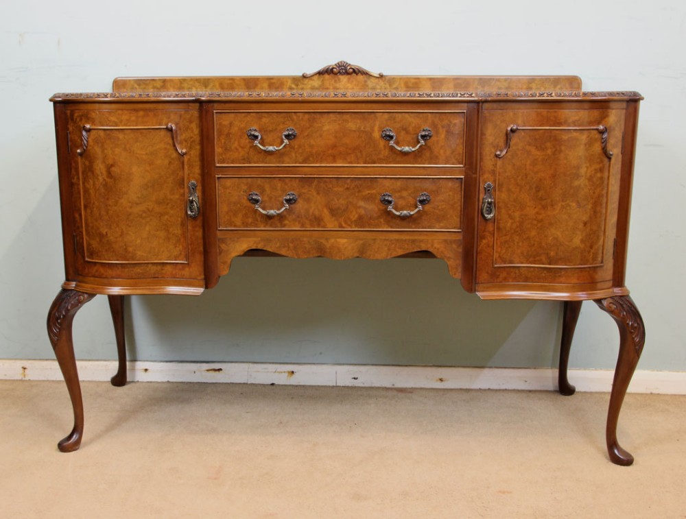 Queen Anne Style Burr Walnut Shaped Sideboard Server. 