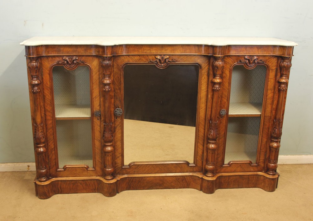 Antique Victorian Burr Walnut Credenza Sideboard, 
