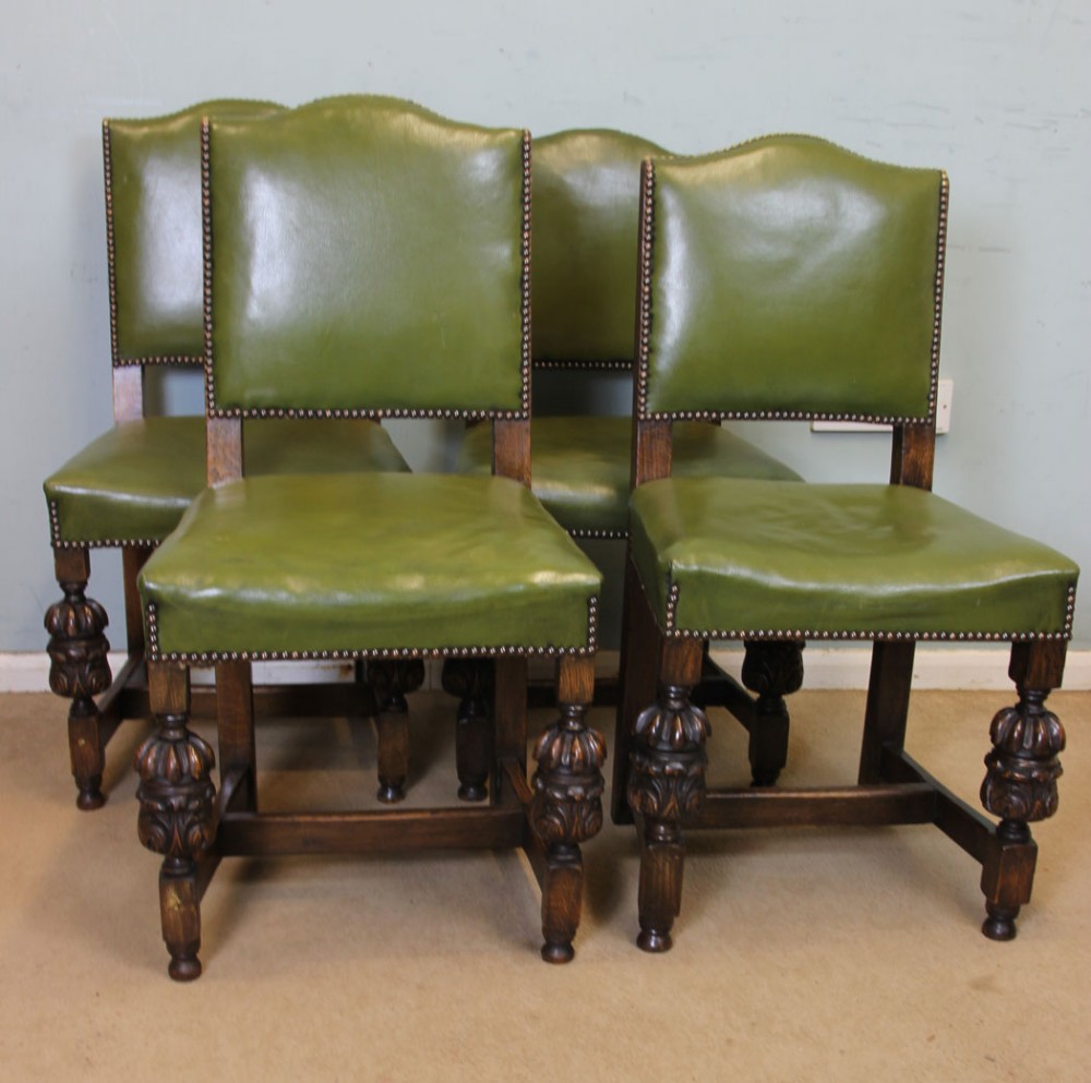Four Padded Back Country Oak Dining Chairs. 