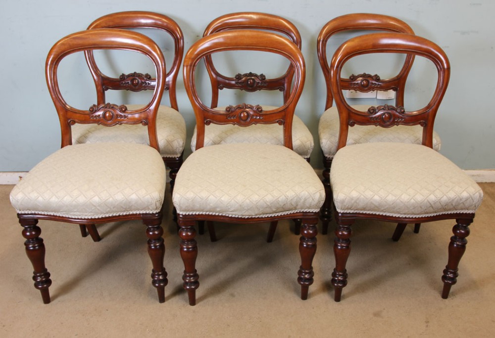 Antique Set of Six Victorian Mahogany Balloon Back Dining Chairs