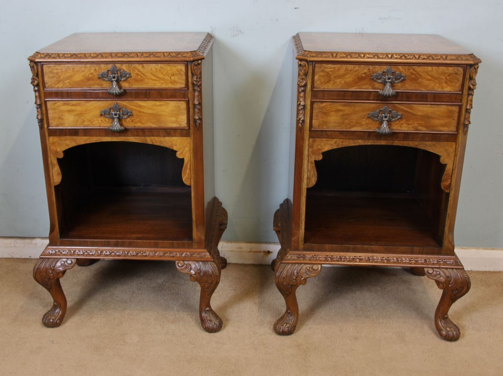 Pair Burr Walnut Bedside Cabinets