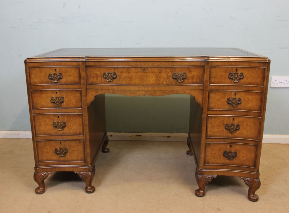 Shaped Burr Walnut Kneehole Writing Desk