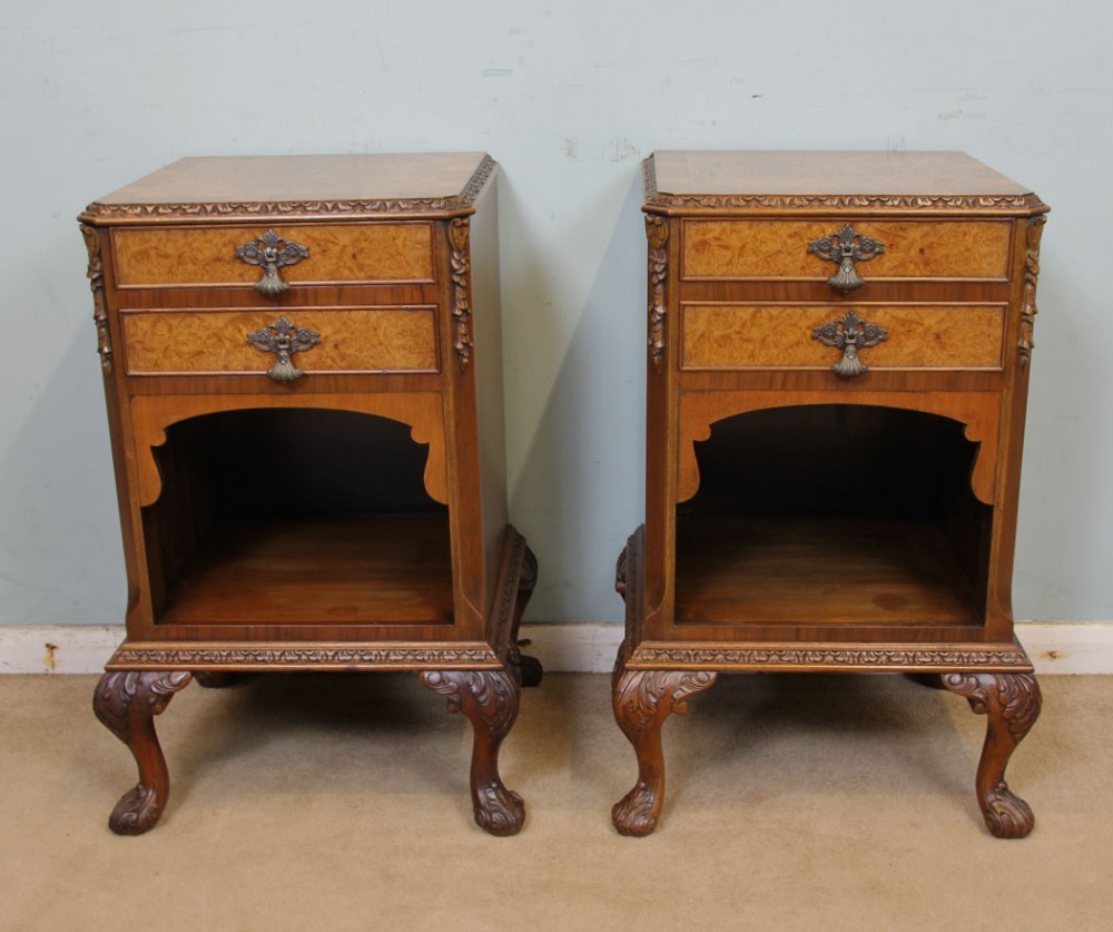Pair Burr Walnut Bedside Cabinets