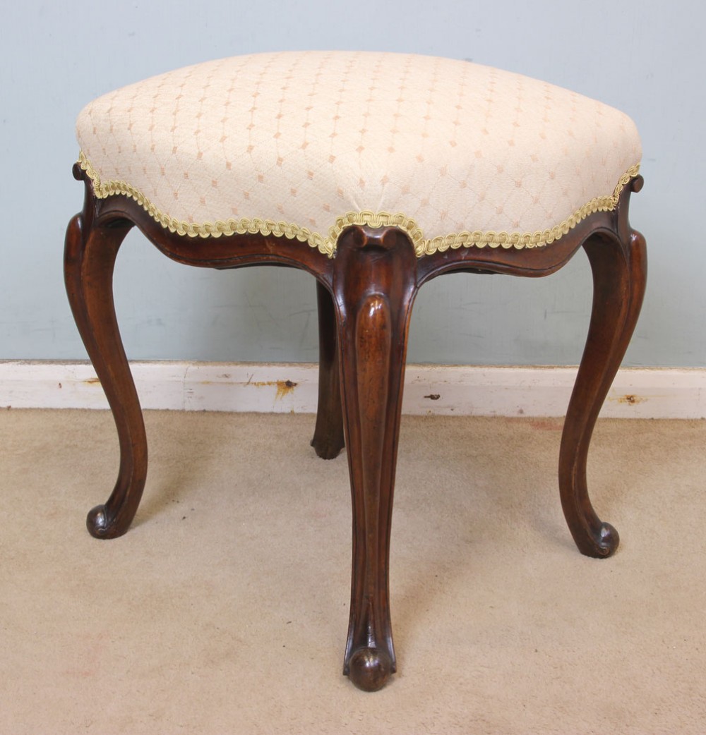 Antique Victorian Walnut Cabriole Leg Stool.