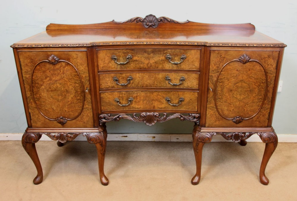 Burr Walnut Queen Anne Style Server Sideboard